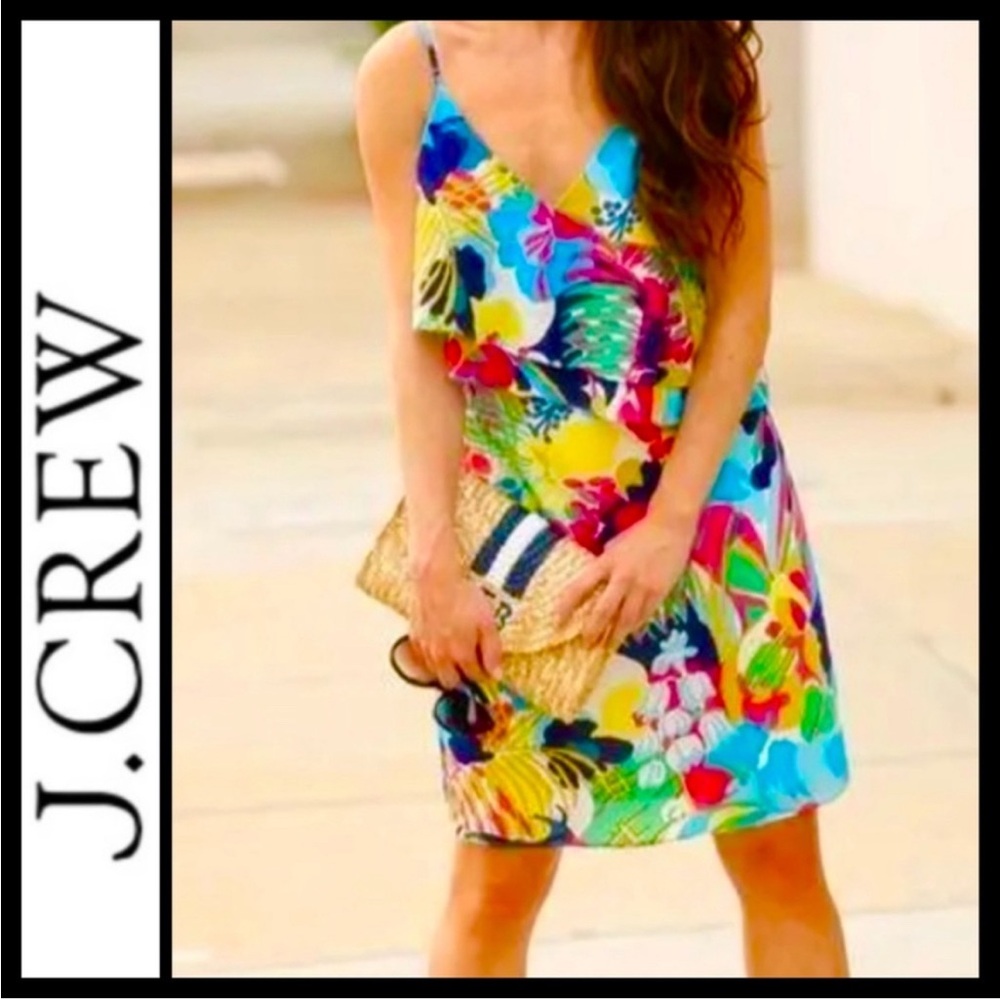 J. Crew Tropical Floral Ruffle Cami Dress Size 12